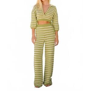 NEW ENDLESS BLU. v-neck stripe knit top in avo